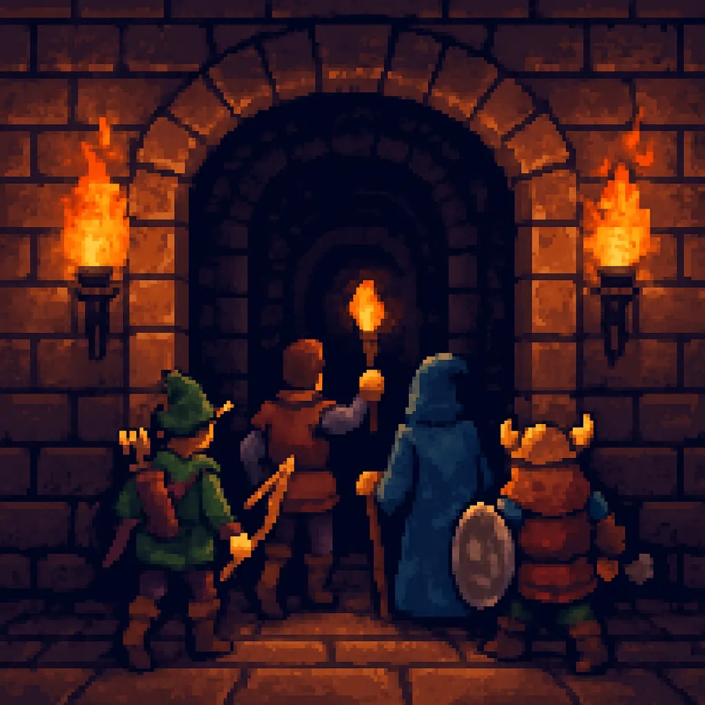 Pixel style fantasy scene